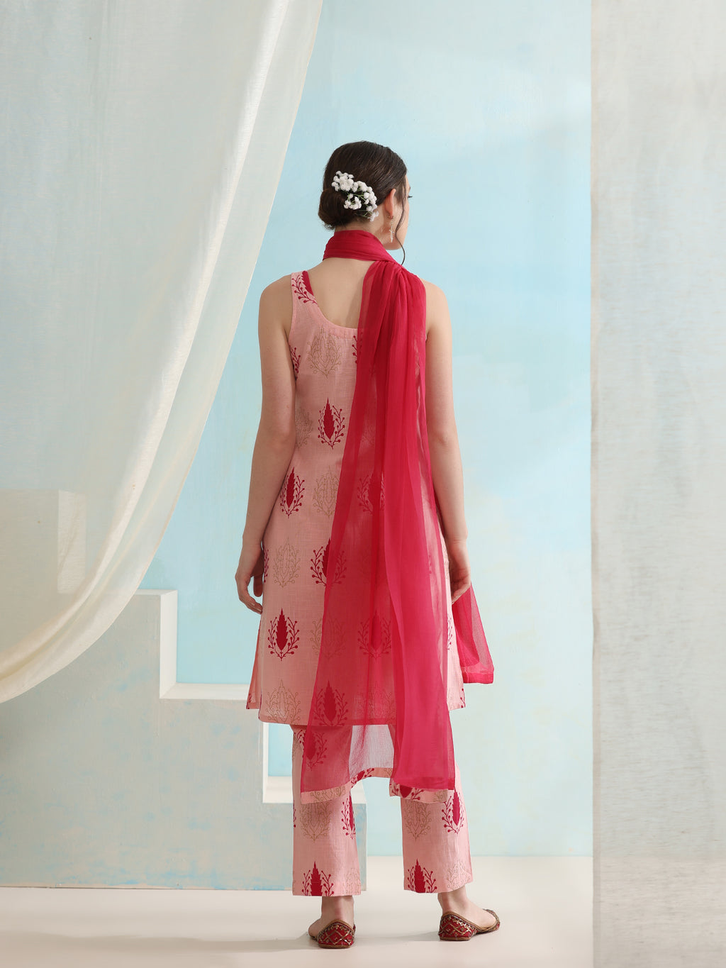 Floral Printed Pure Cotton Straight Kurta with Trousers & Dupatta