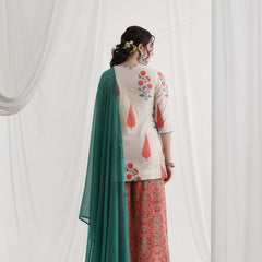 Floral Printed V-Neck Pure Cotton Kurti with Palazzos & Dupatta