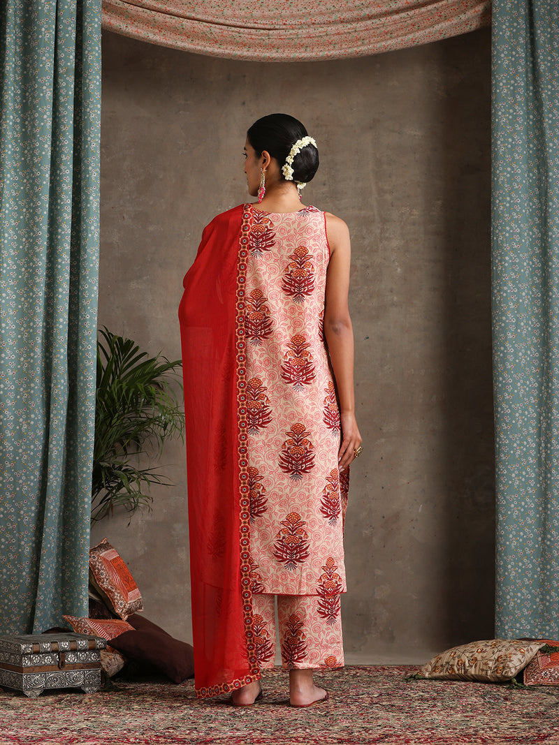 Women Ethnic Motifs Printed Regular Pure Cotton Kurta Palazzos & With Dupatta