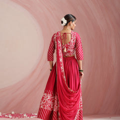 Pink Floral Printed Gotta Patti Ready to Wear Lehenga & Choli With Dupatta