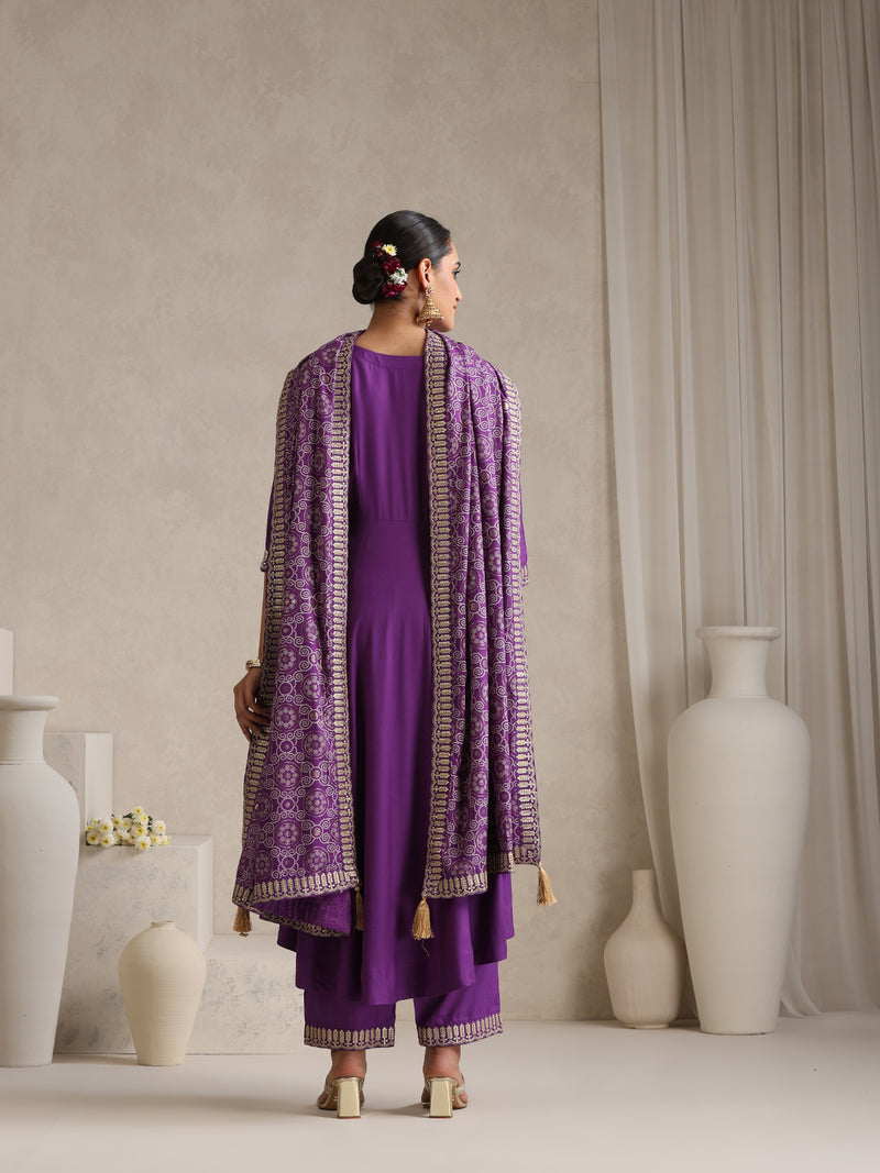Khushal K Women Purple Anarkali Zari Kurta set