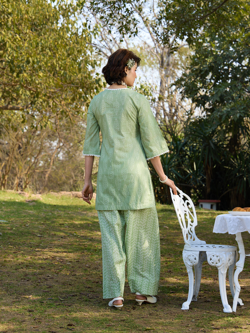 Khushal K Women Printed Regular Pure Cotton green Kurta & Farsi Salwar