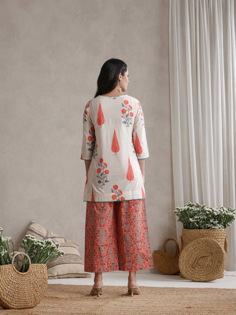 Printed Cotton V-Neck Tunic With Palazzo Co-Ords
