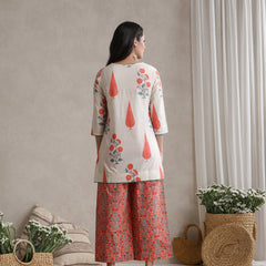 Printed Cotton V-Neck Tunic With Palazzo Co-Ords