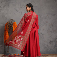 Khushal K Women Cotton Kurta Palazzo Dupatta Set - Maroon
