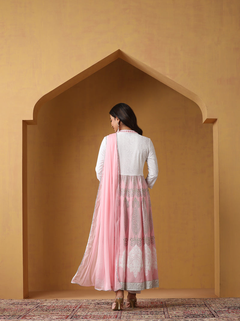 Khushal K Floral Embroidered Anarkali Thread Work Kurta set