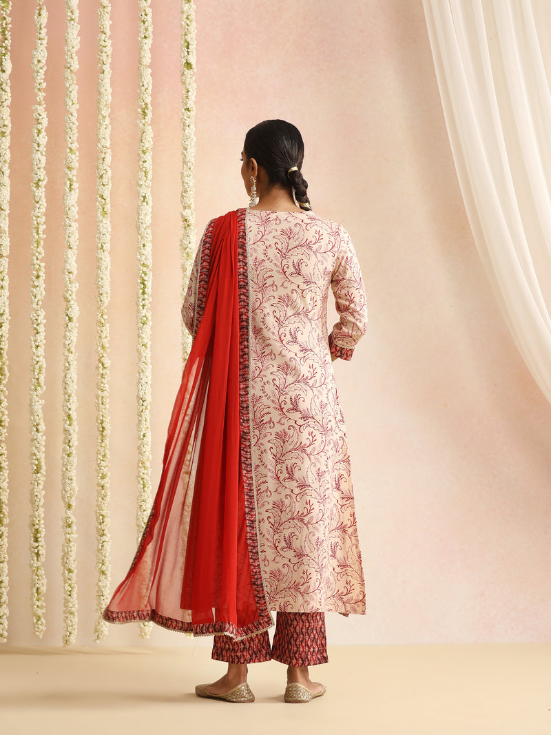 Ethnic Motifs Printed Round Neck Gotta Patti Kurta With Trousers & Dupatta