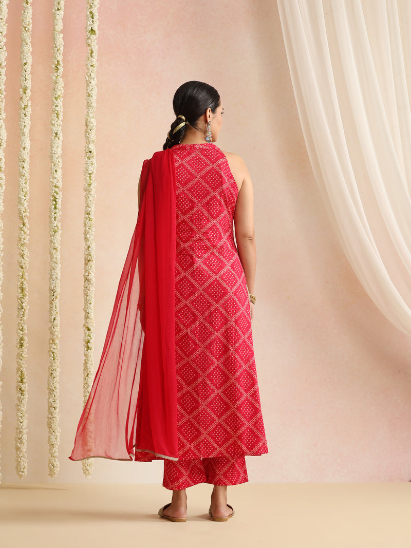 Women Bandhani Printed Kurta with Palazzos & Dupatta