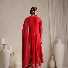 Khushal K  Red v-Neck Anarkali Rayon Kurta kurta set