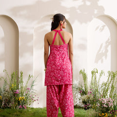 Khushal K Women Cotton Kurti With Farshi Salwar Set - Pink
