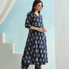 Khushal K Floral Printed V-Neck Pure Cotton Kurta set