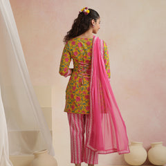 Khushal K Women Cotton Kurta Palazzo Dupatta Set - Yellow