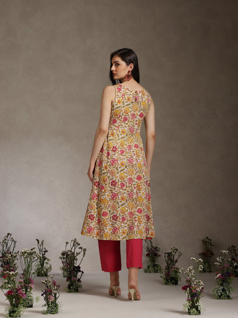 Khushal K Women Floral Printed A-Line Pure Cotton Kurta set