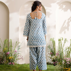 Khushal K Women Cotton Kurti With Farshi Salwar Set - Blue
