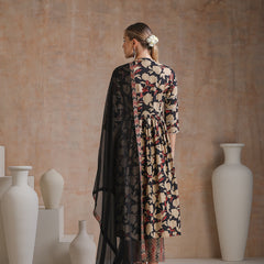 Floral Printed Mandarin Collar Pure Cotton Anarkali Kurta & Palazzos And Dupatta