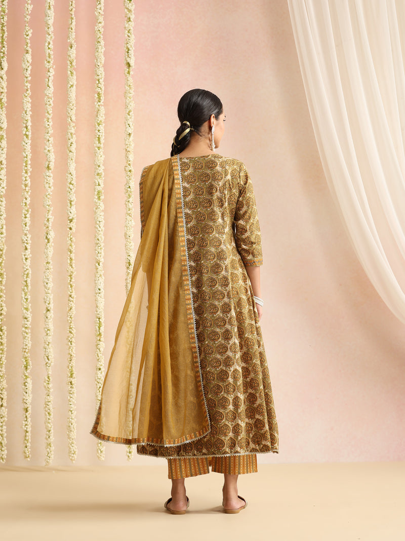 Women Ethnic Motifs Printed Cotton Anarkali Kurta with Palazzos & Dupatta