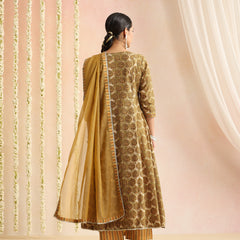 Women Ethnic Motifs Printed Cotton Anarkali Kurta with Palazzos & Dupatta