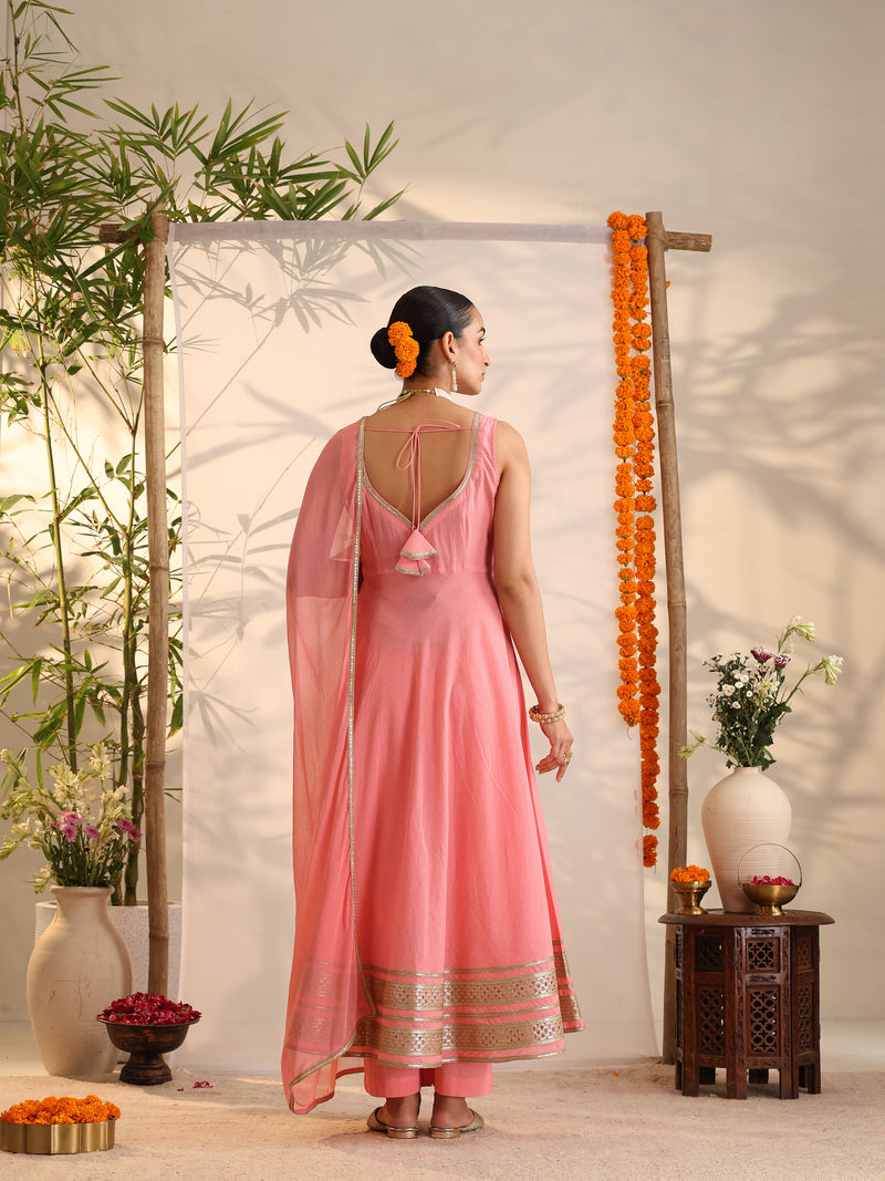 Khushal K Women Cotton Kurta and Palazzo With Dupatta Set - Pink