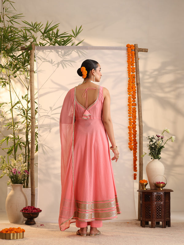 Khushal K Women Cotton Kurta and Palazzo With Dupatta Set - Pink