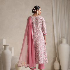 Women Floral Printed Angrakha Pure Cotton Kurta with Palazzos & With Dupatta