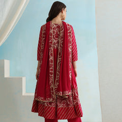 Floral Printed V-Neck Anarkali Kurta with Palazzos & Dupatta