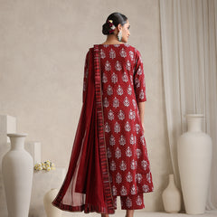 Floral Printed V-Neck A-Line Pure Cotton Kurta with Palazzos & With Dupatta