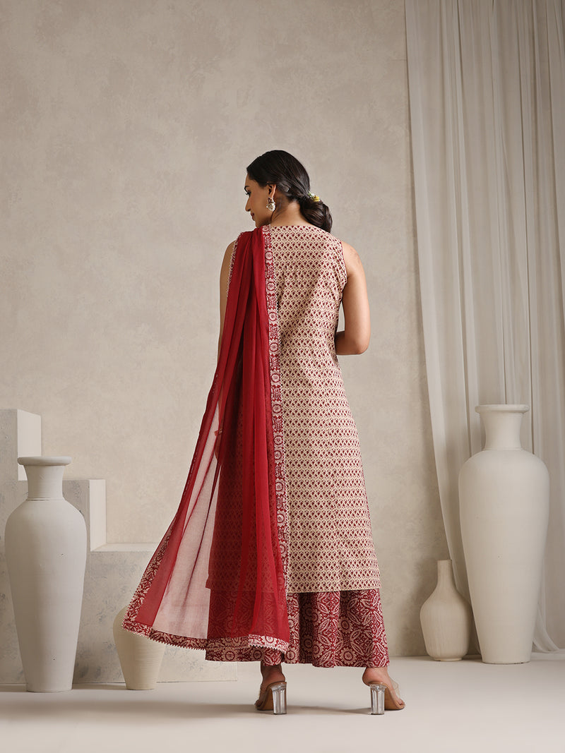 Women Floral Printed Regular Pure Cotton Kurta with Palazzos & With Dupatta