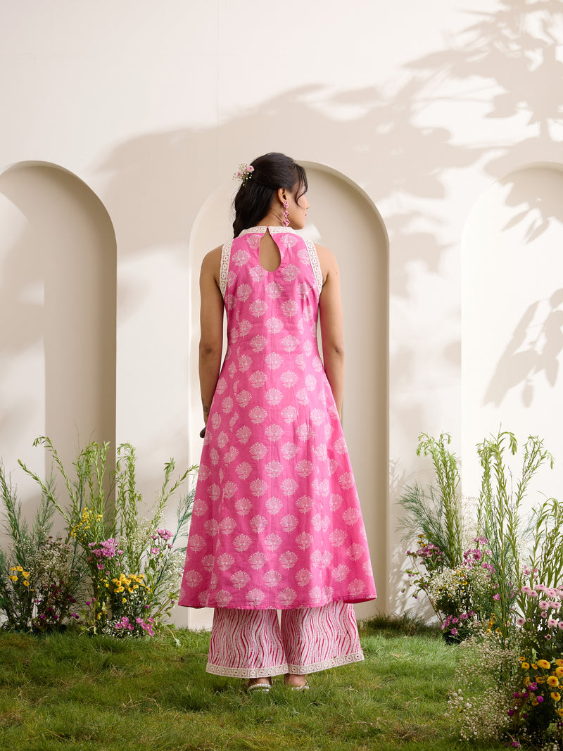 Khushal K Women Cotton Kurta With Palazzo Set - Pink
