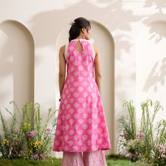 Khushal K Women Cotton Kurta With Palazzo Set - Pink