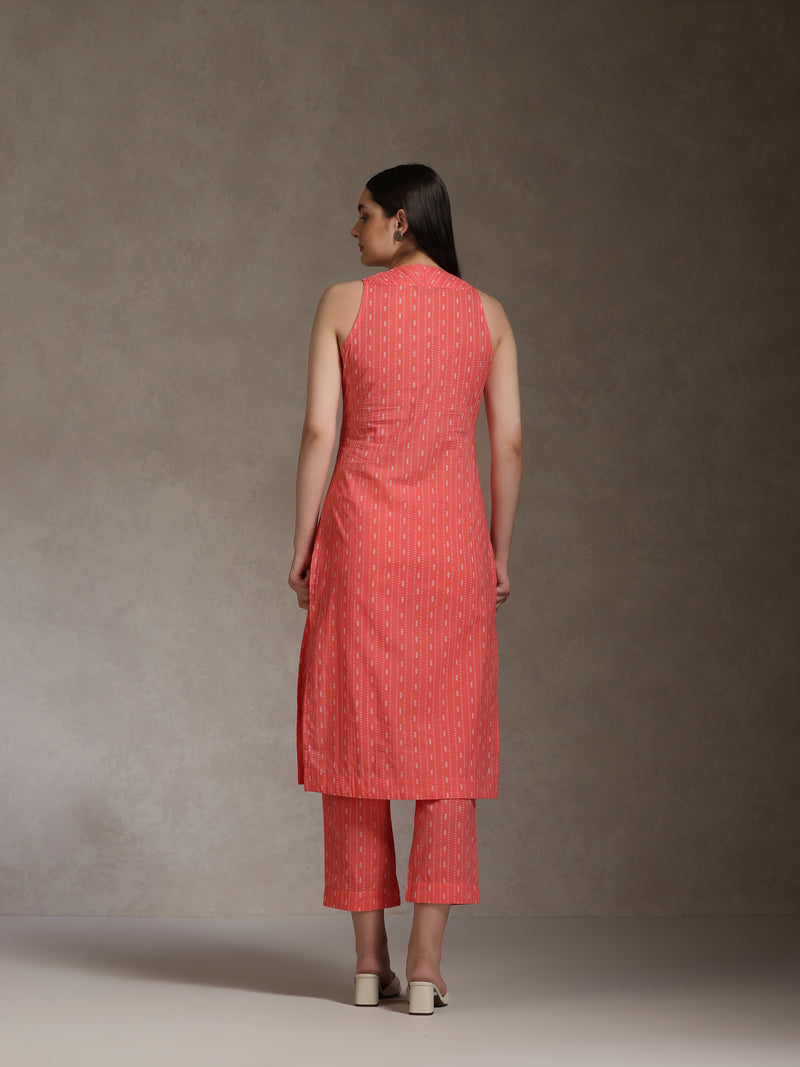 Khushal K Geometric Printed V-Neck Pure Cotton Straight Kurta set