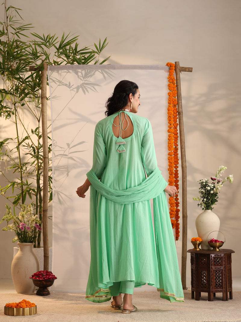 Khushal K Women Cotton Kurta and Palazzo With Dupatta Set - Green