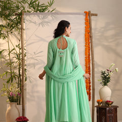 Khushal K Women Cotton Kurta and Palazzo With Dupatta Set - Green