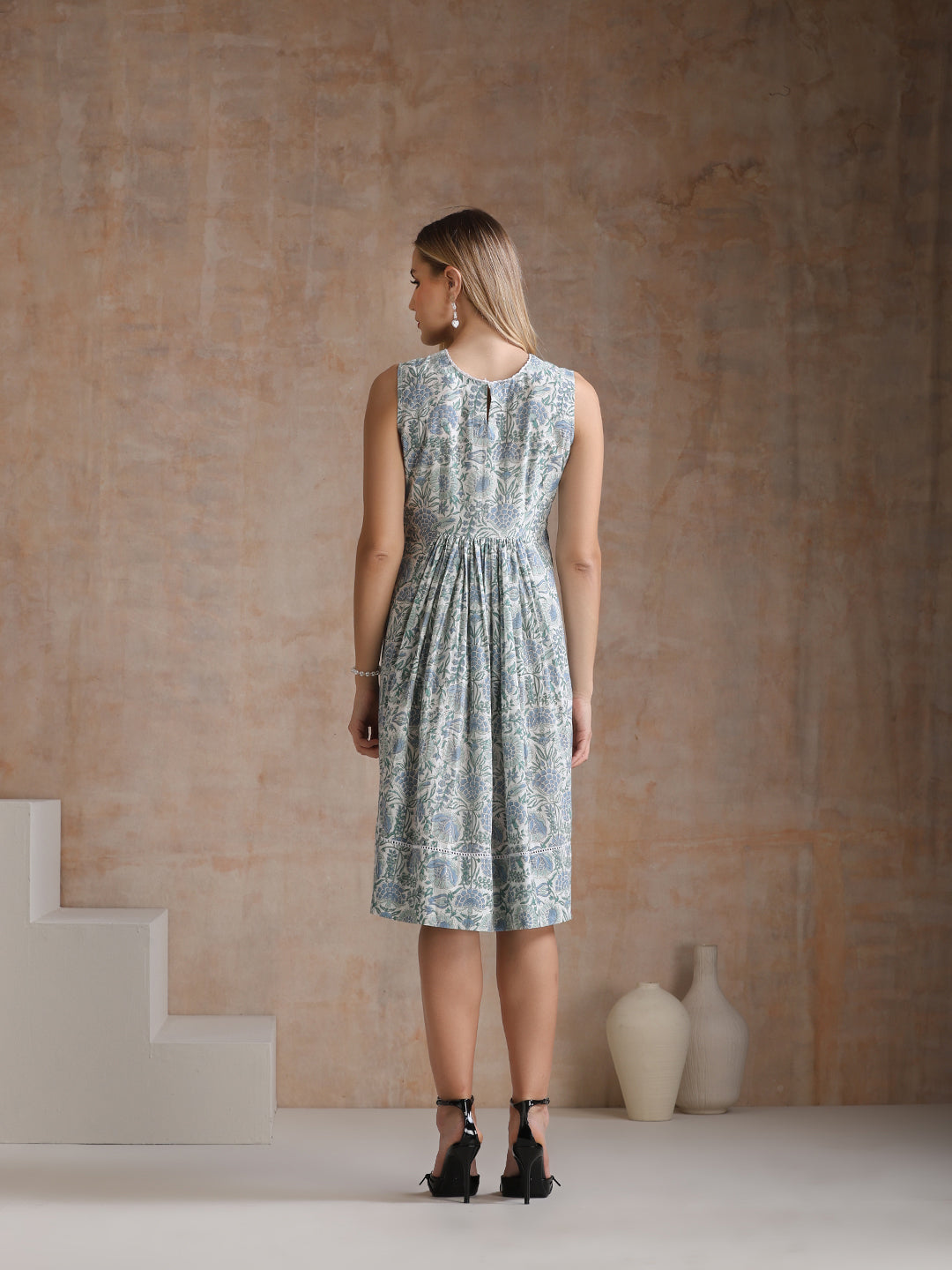 Floral Printed Cotton Fit & Flare Dress