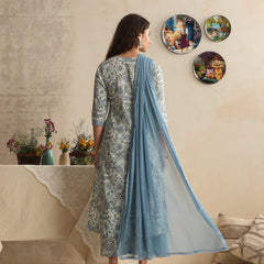 Khushal K Women Floral Printed Regular Pure Cotton Off-White Kurta & Palazzo With Dupatta