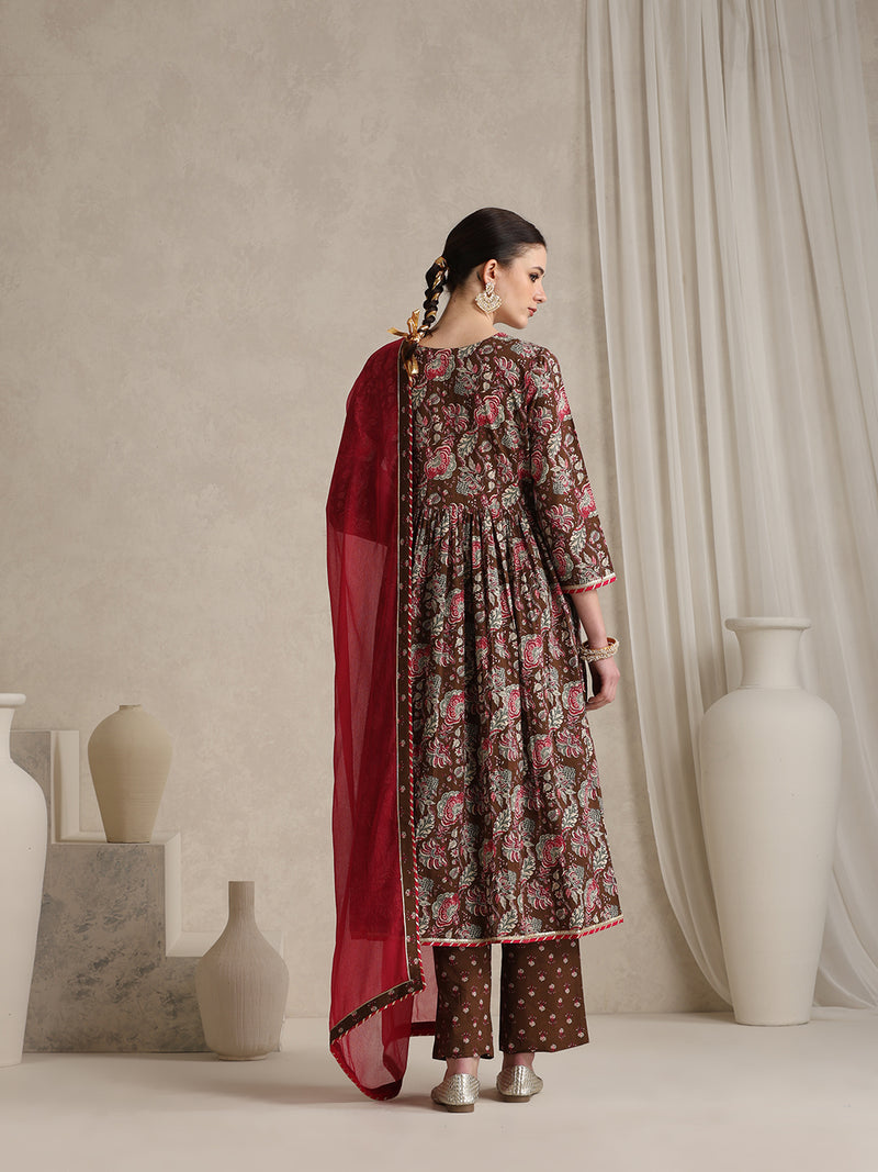 Khushal K Women Floral Printed Pure Cotton Anarkali Kurta set