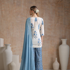 Floral Printed V-Neck Pure Cotton Straight Kurti with Trousers & With Dupatta