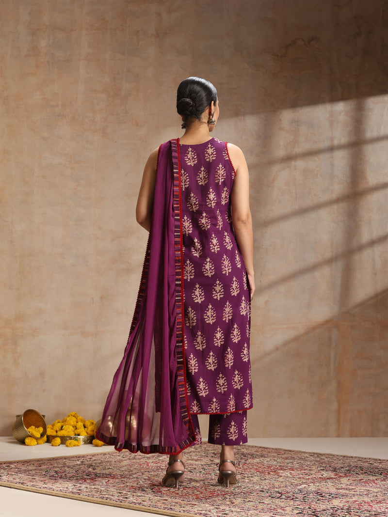 Women Ethnic Motifs Printed Regular Pure Cotton Kurta with Trousers & Dupatta