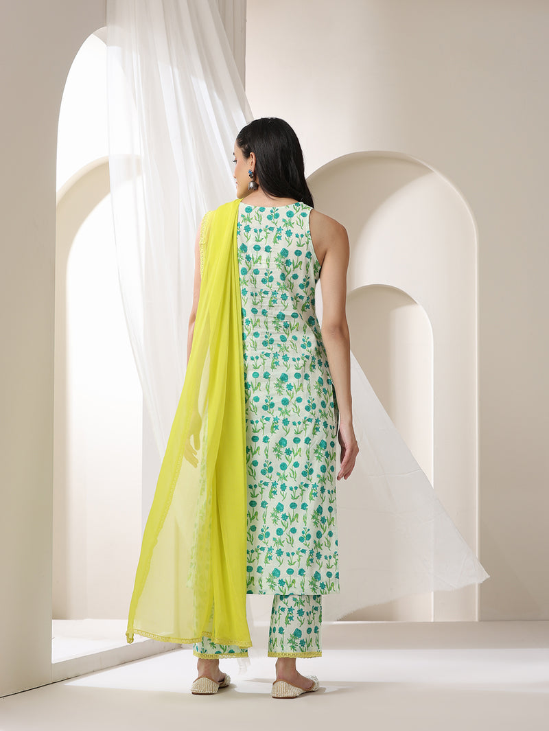 Khushal K Women Floral Printed Regular Pure Cotton Kurta set