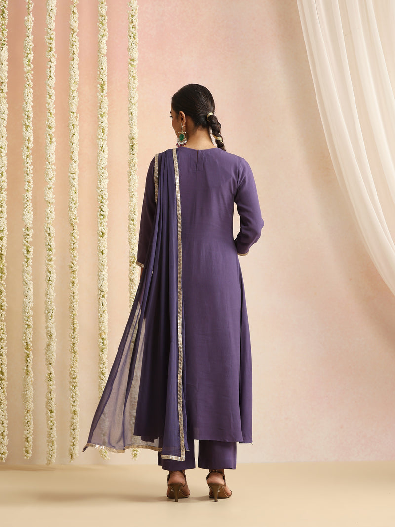 Ethnic Motifs Embroidered Empire Thread Work Kurta With Trousers & Dupatta