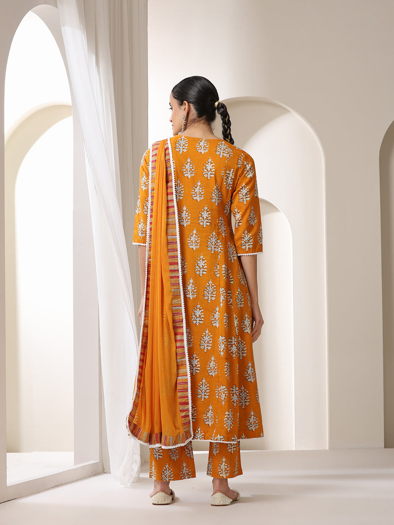 Women Floral Printed Regular Pure Cotton Kurta with Palazzos & With Dupatta
