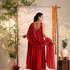 Khushal K Women Cotton Kurta and Palazzo With Dupatta Set - Maroon