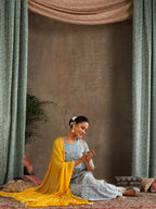 Floral Printed Panelled Pure Cotton Anarkali Kurta With Palazzo & Dupatta