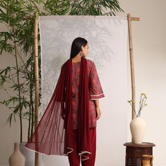 Khushal K Women Cotton kurti and Afghani Salwar with dupatta set - Maroon