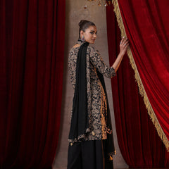 Khushal K Women Cotton kurta and palazzo with dupatta set - Black