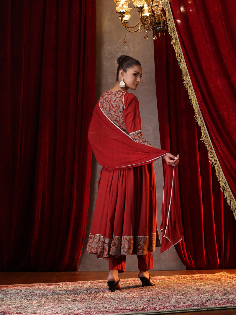 Khushal K Women Cotton kurta and palazzo with dupatta set - Rust
