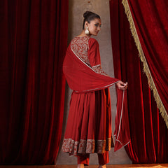 Khushal K Women Cotton kurta and palazzo with dupatta set - Rust