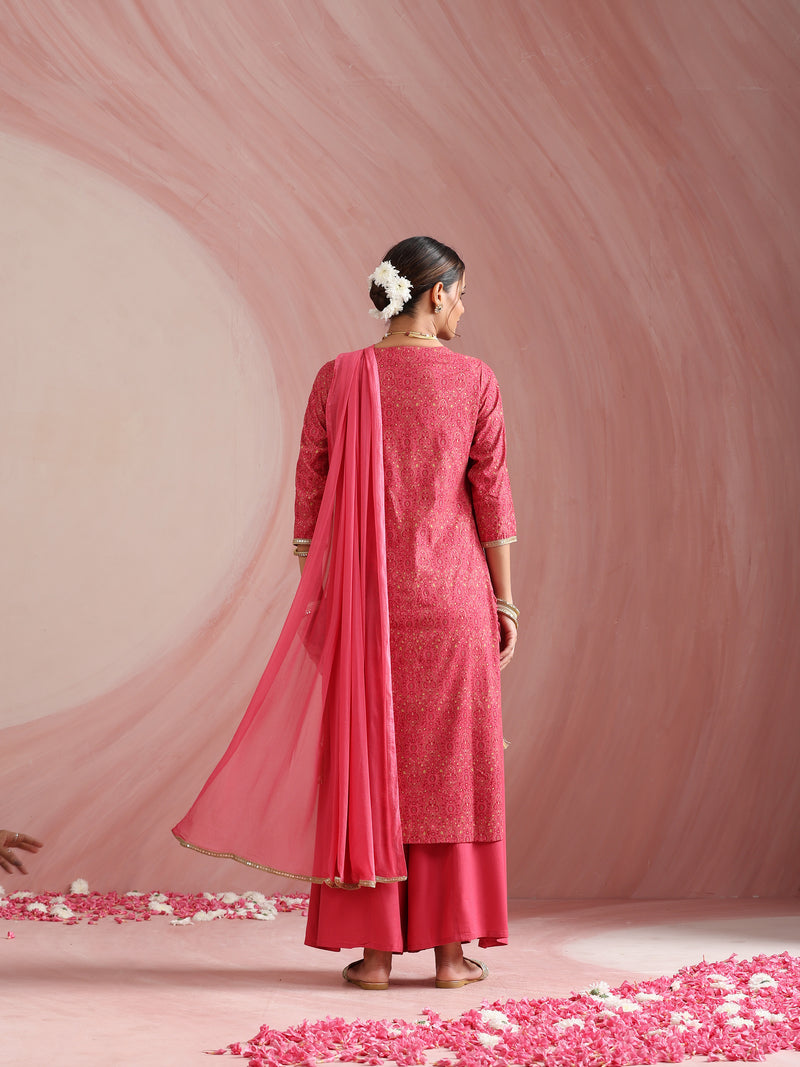 Pink Embroidered Kurta Set with Dupatta