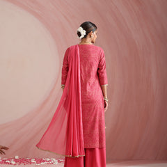 Pink Embroidered Kurta Set with Dupatta