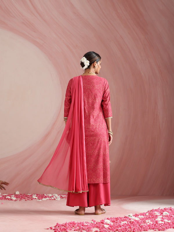 Pink Embroidered Kurta Set with Dupatta