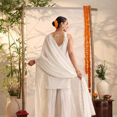 Khushal K Women Cotton Kurta and Sharara With Dupatta Set - White